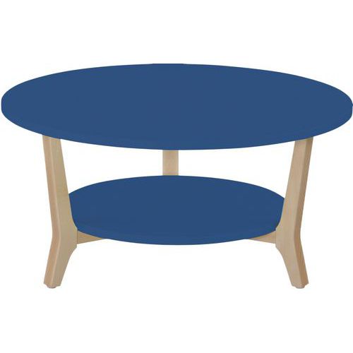 Table Basse Zélos Ã˜ 80 Cm 2 Plateaux Bleu Pied Hêtre Naturel