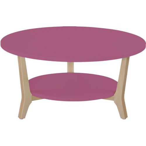 Table Basse Zélos Ã˜ 80 Cm 2 Plateaux Fuchsia Pied Hêtre Naturel