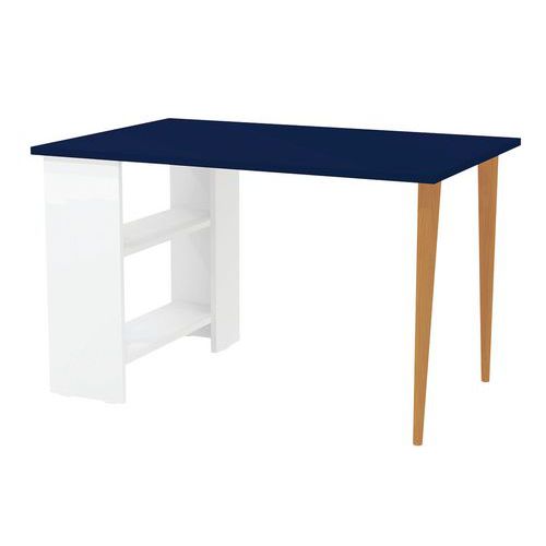 Bureau Arno 120x80 cm Bleu/Blanc/Hêtre - Pieds Mixtes - Télétravail - Éco-responsable