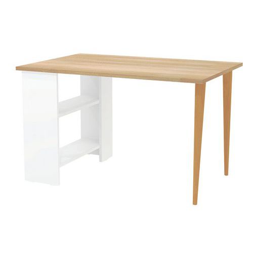 Bureau Arno Pied Mixte 140x80 Cm Pin/blanc/hêtre