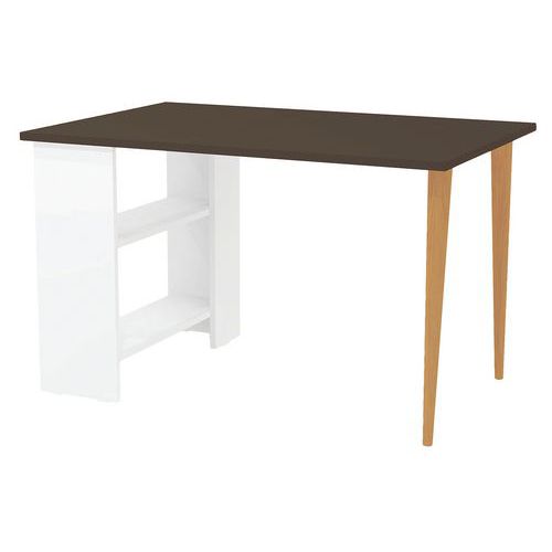 Bureau Arno Droit 140x80 cm Brun Blanc Hêtre - Télétravail Éco-responsable - 73cm Hauteur