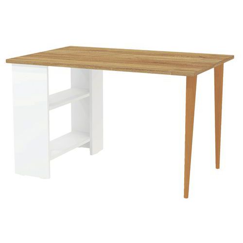 Bureau Arno 140x80 cm Chêne/Blanc Hêtre - Pieds Mixtes - Télétravail - Éco-responsable
