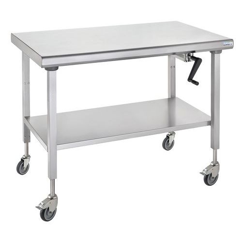 Table Sur Roues Centrale Ht Réglable Ergonomix Avec Étag 700x1400 Mm