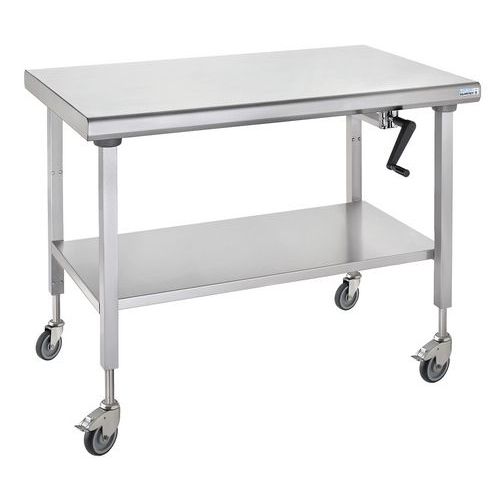 Table Sur Roues Centrale Ht Réglable Ergonomix Avec Étag 700x1600mm