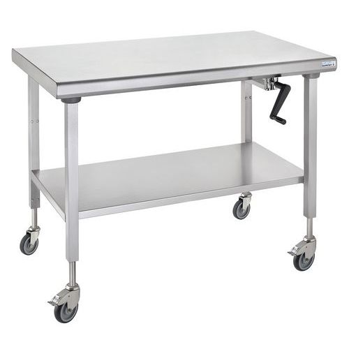Table Sur Roues Centrale Ht Réglable Ergonomix Avec Étag 700x1800mm