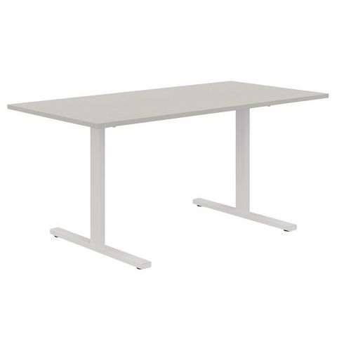 Manutan Expert - Bureau Droit Misao 180cm Gris/Blanc - Plateau Mélaminé - Pieds T Blanc - Garantie 10 Ans - Éco-responsable