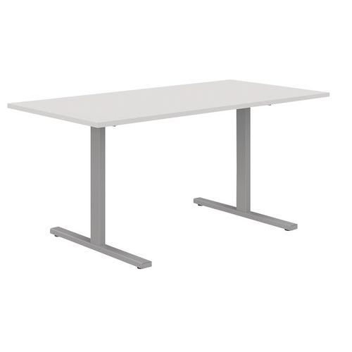 Manutan Expert - Bureau Droit 140 cm Blanc/Argent Misao - Télétravail Éco-responsable - Garantie 10 ans