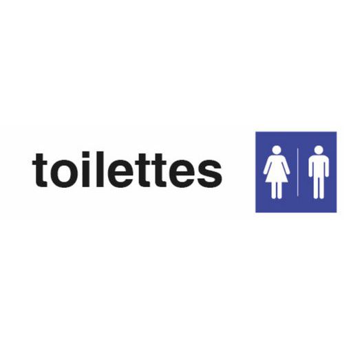 Pavo - Panneau Toilette Mixte Aluminium Adhésif Blanc/Bleu 170 x 47 mm - Signalisation Durable