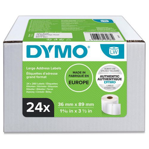 Dymo - Étiquettes d'adresse autocollantes LabelWriter - Blanc/Noir - Papier - 36x89mm - Lot de 1 boîte