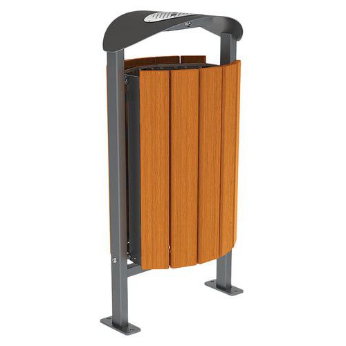 Procity - Poubelle Silaos 50L Acier/Bois Chêne avec Cendrier - Extérieur - Éco-responsable - Platine
