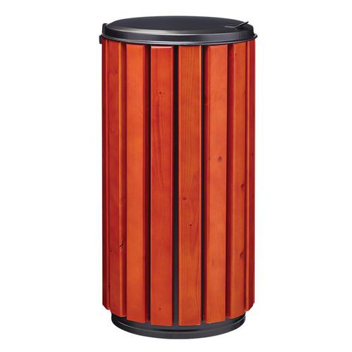 Poubelle D'extérieur Zeno Protec 80l Lattes Bois Couvercle Gris Acier Poudré