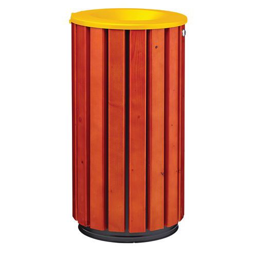 Poubelle D'extérieur Zeno Access 80l Lattes Bois Entonnoir Jaune