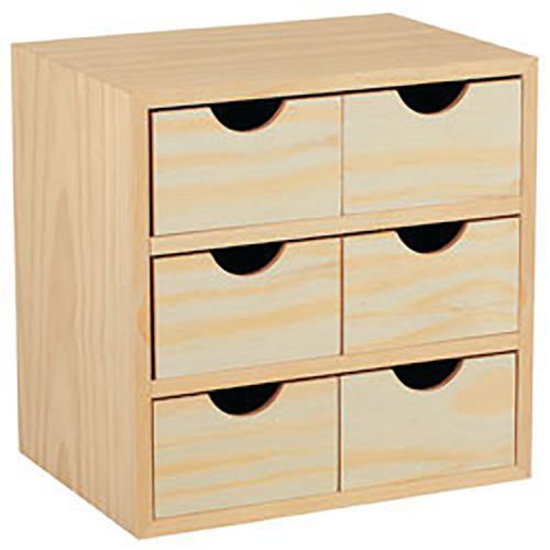 Mini Bloc De Rangement De 6 Tiroirs Plaqué Pin