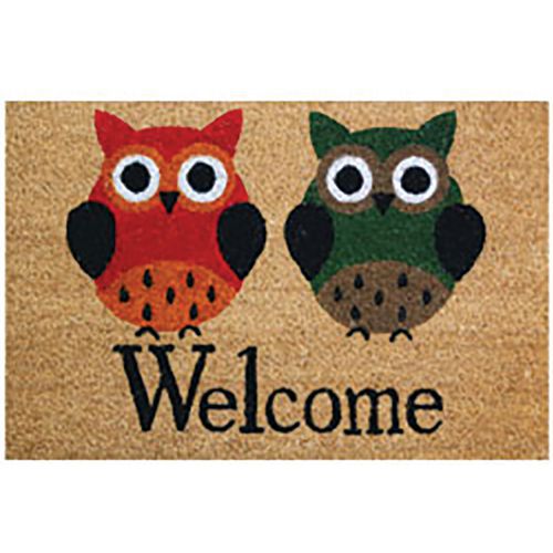 Tapis Coco Blanchi Naturel Avec Chouette 40x60cm