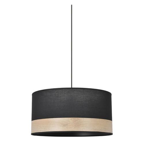 Suspension Forme Cylindre En Bi-matière Coton Et Effet Bois Noir