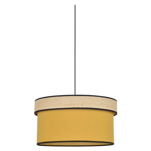 Suspension Cylindre Bi-matière En Coton Et Raphia Moutarde