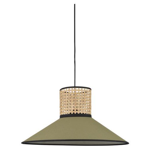 Suspension Conique Bi-matière En En Coton Et Cannage Kaki