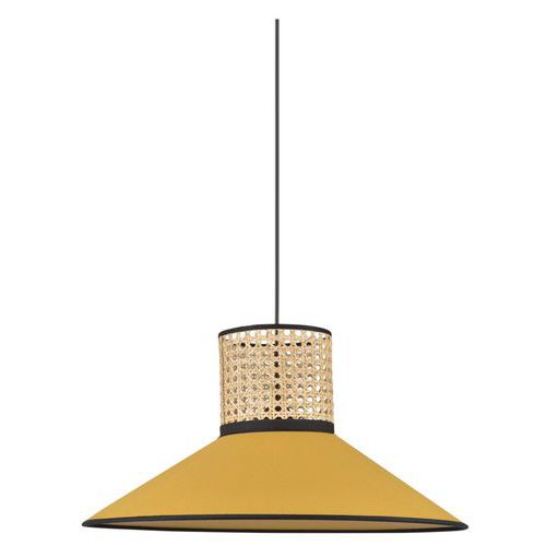 Suspension Conique Bi-matière En En Coton Et Cannage Moutarde