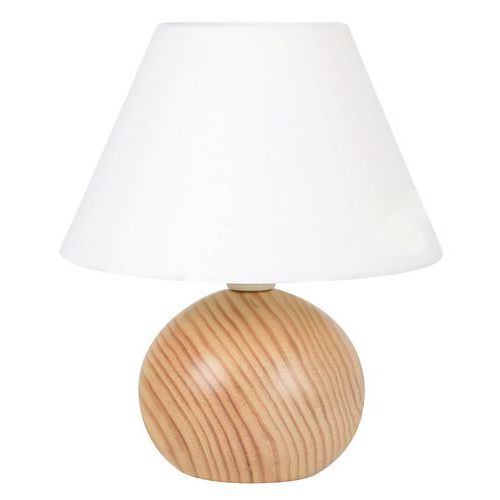 Lampe Boule En Bois. Abat-jour Conique En Coton Blanc