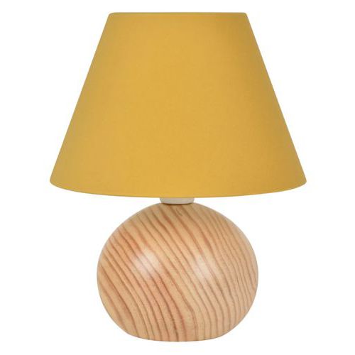 Lampe Boule En Bois. Abat-jour Conique En Coton Moutarde