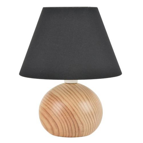 Lampe Boule En Bois. Abat-jour Conique En Coton Noir