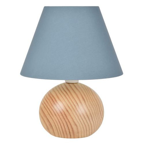 Lampe Boule En Bois. Abat-jour Conique En Coton Pétrole