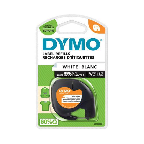 Étiquettes pour tissus thermocollants Dymo LT noir/blanc 12 mm x 2 m thumbnail image 1
