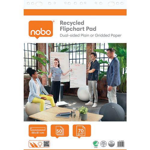 Nobo - Bloc papier pour paper board - 50 feuilles 70g 58x81cm Blanc - Quadrillé Éco-responsable