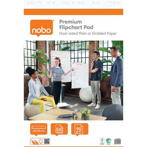 Nobo - Bloc papier pour paper board - 50 feuilles 90g 60x85cm - Quadrillé Blanc - Éco-responsable