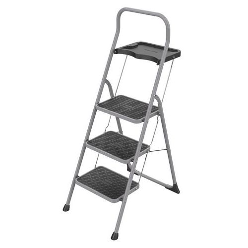 Artub - Marchepied pliant acier 3 marches - Gris/noir - Charge 150kg - Stable et Sécurisé
