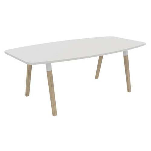 Table Tonneau Dialogue 200 X 100 Cm Blanc Pied Hêtre