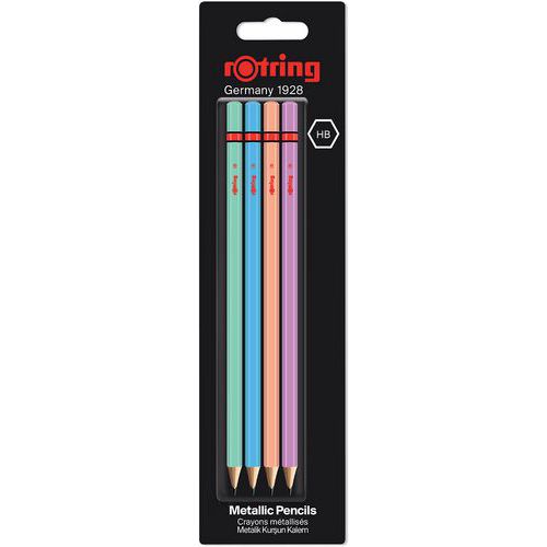 Crayon Graphite Rotring Hb Corps Métallique Lot De 4