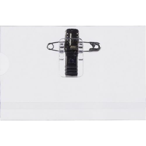 Pavo - Porte-badge souple transparent 55x86mm avec épingle et clip - Idéal pour identification professionnelle