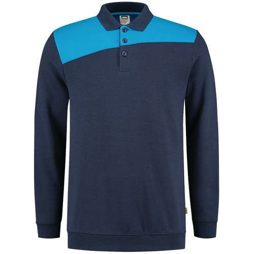 Sweat Col Polo Bicolore Coutures 302004 Ink-turquoise Xxl