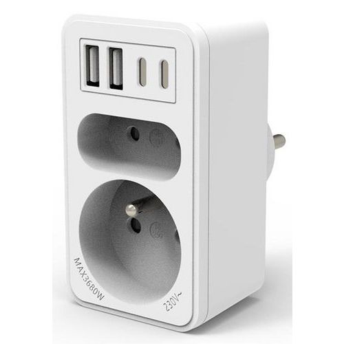 Velamp - Multiprise Biplite 16A avec 2 prises USB-A et 2 prises - IP20 - 3680W Max