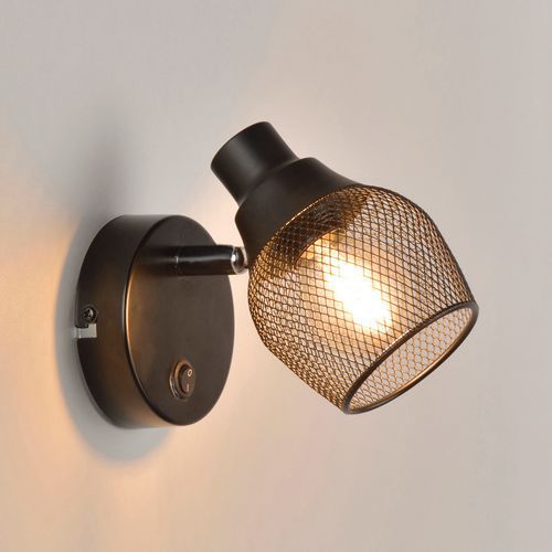Spot 1 Lumière Base En Métal. Abat-jour En Métal Grillagé Noir