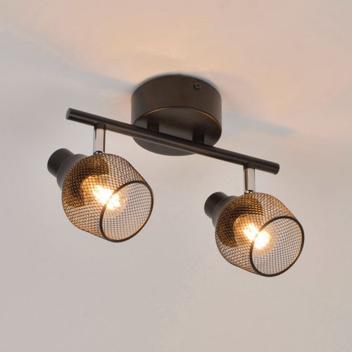 Spot 2 Lumières Base En Métal Abat-jour En Métal Grillagé Noir