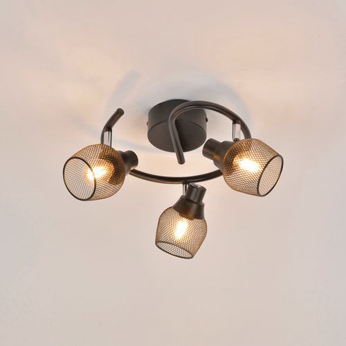 Spot 3 Lumières Base En Métal. Abat-jour En Métal Grillagé Noir