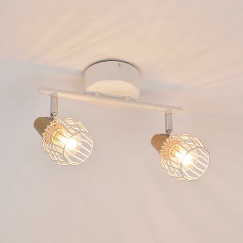 Spot 2 Lumières En Métal. Abat-jour En Métal Filaire Peint Blanc/alu