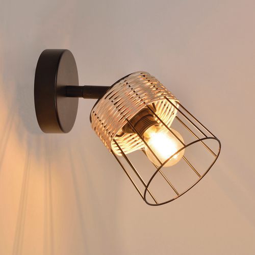 Spot 1 Lumière En Métal.abat-jour En Métal Filaire Et Rotin Naturel