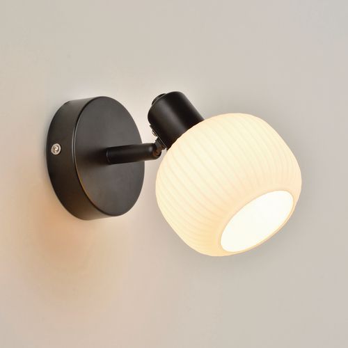 Spot Ronde 1 Lumière Métal Avec Abat-jour En Verre Shelby Noir/opale