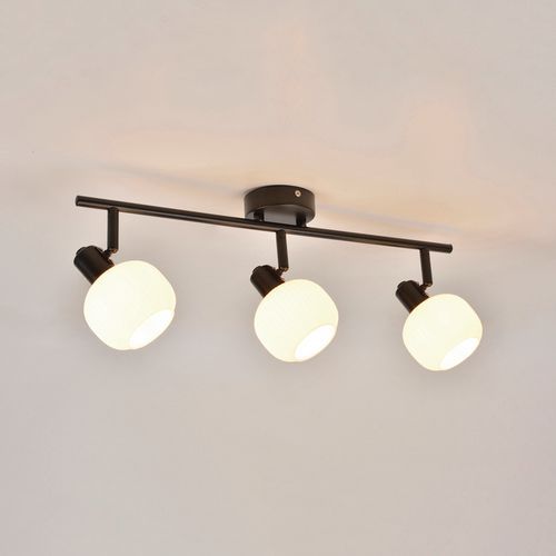 Spot Base 3 Lumières Métal Avec Abat-jour En Verre Shelby Noir/opale