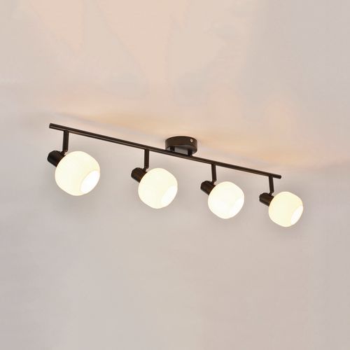 Spot Rectangulaire 4 Lumières Métal Abat-jour Verre Shelby Noir/opale