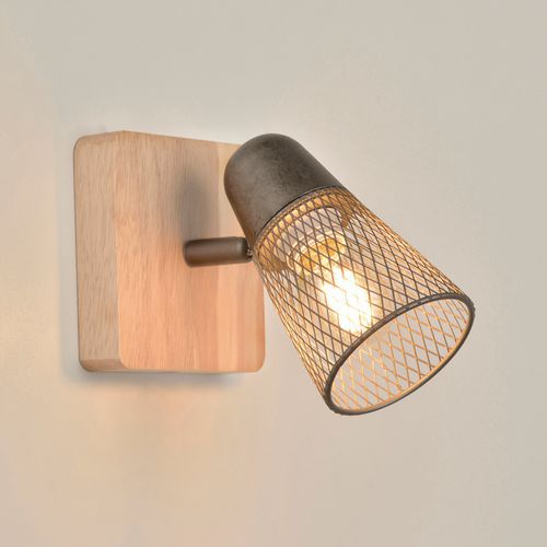 Spot Base Carrée En Métal 1 Lumière Effet Bois Hillside Naturel