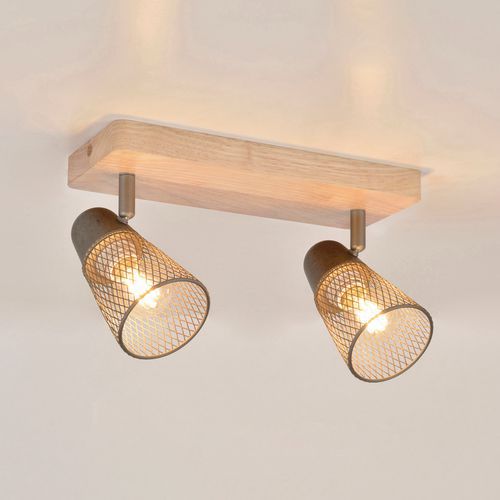 Spot Base Carrée En Métal 2 Lumières Effet Bois Hillside Naturel