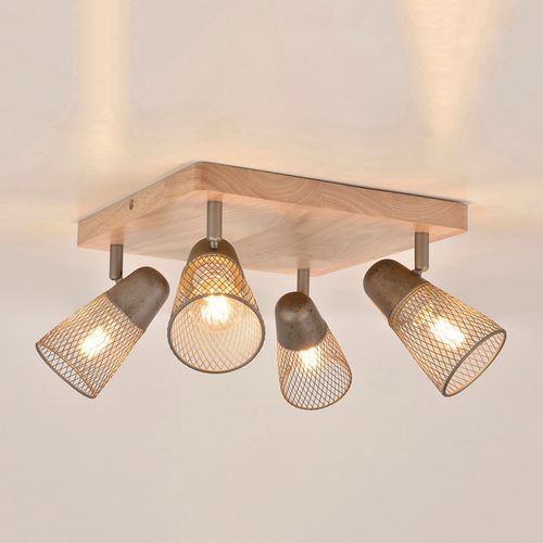 Spot Base Carrée En Métal 4 Lumières Effet Bois Hillside Naturel