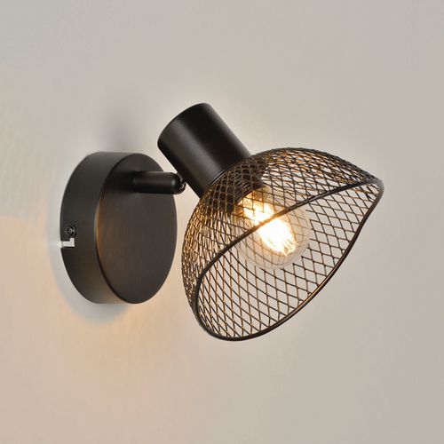 Spot Rond 1 Lumière En Métal. Abat-jour En Métal Grillagé Iris Noir