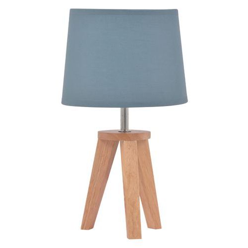 Lampe Trépied En Bois Fsc Yoga. Abat-jour Conique En Coton Gris