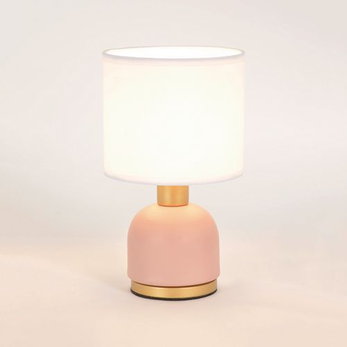 Lampe En Métal Peint Mat Pm. Abat-jour Cylindre Rose/laiton