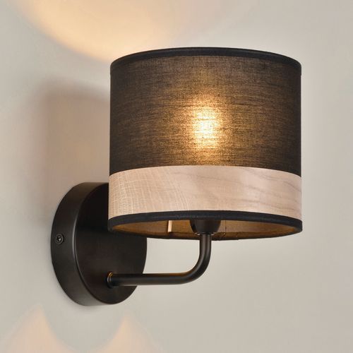Applique Base Ronde En Métal . Abat-jour Cylindre En Coton Noir